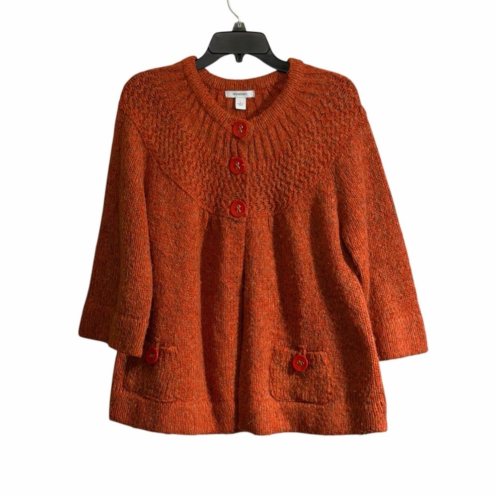 Vtg Dressbarn Large Button Up Cardigan Sweater Burnt Orange Chunky Autumn Fall